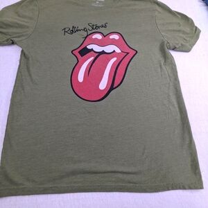 the Rolling Stones Lucky Brand Olive Colored Tee With Lip Logo Medium
